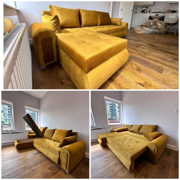 Mustard Corner Sofa Bed - Image 2